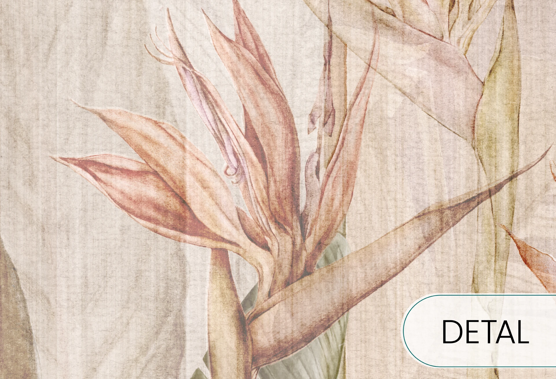 RIVIERA HERON - light - tapeta do salonu z kwiatami strelicji i czaplą siwą