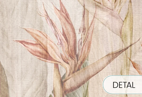 RIVIERA HERON - light - tapeta do salonu z kwiatami strelicji i czaplą siwą - detal