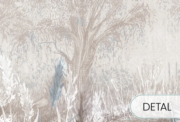 RIVERSIDE BOAT - blue - artystyczna tapeta z motywem brzegu rzeki do salonu lub sypialni - detal