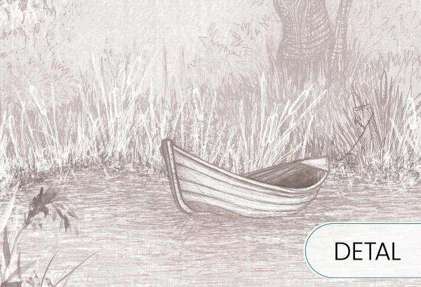 RIVERSIDE BOAT - rose - romantyczna tapeta pejzażowa z łodzią w odcieniu różu - detal