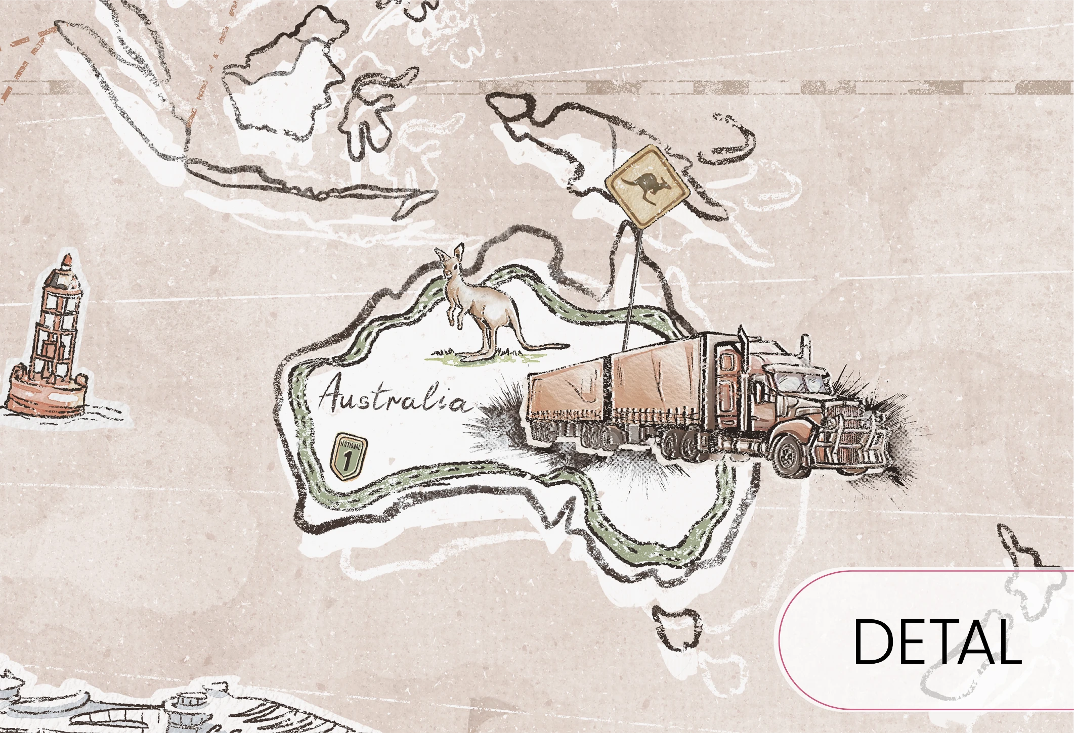 TRIP MAP- beige -  tapeta mapa, idealna do pokoju nastolatka