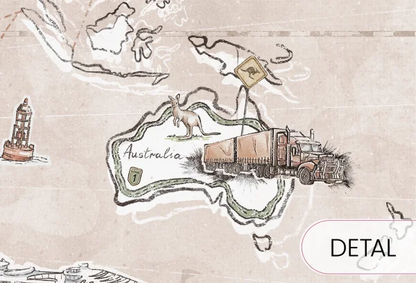 TRIP MAP- beige -  tapeta mapa, idealna do pokoju nastolatka - detal