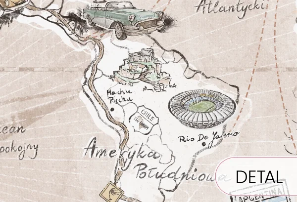TRIP MAP- beige -  tapeta mapa, idealna do pokoju nastolatka - detal