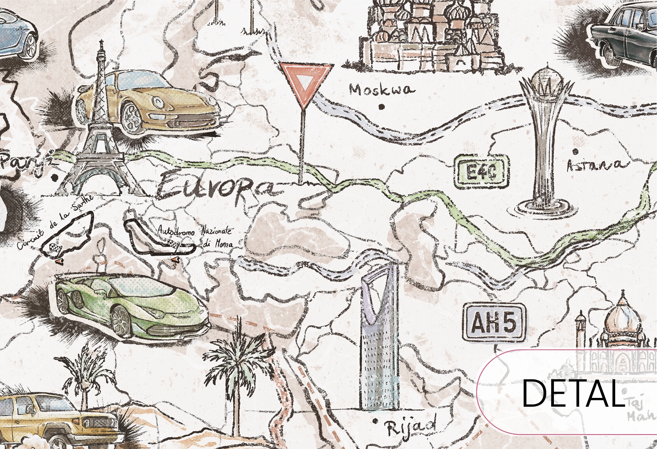 TRIP MAP- beige -  tapeta mapa, idealna do pokoju nastolatka