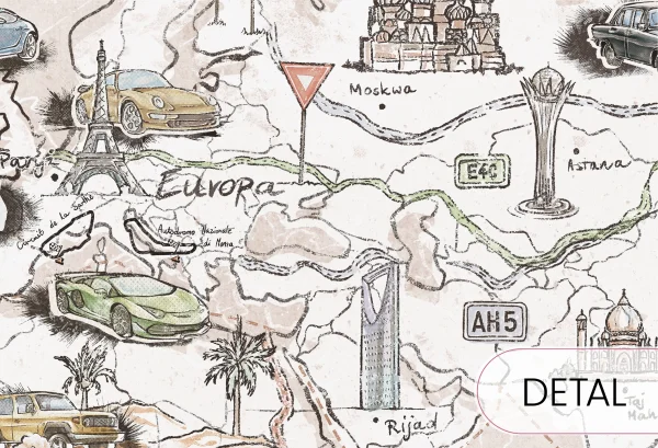 TRIP MAP- beige -  tapeta mapa, idealna do pokoju nastolatka - detal
