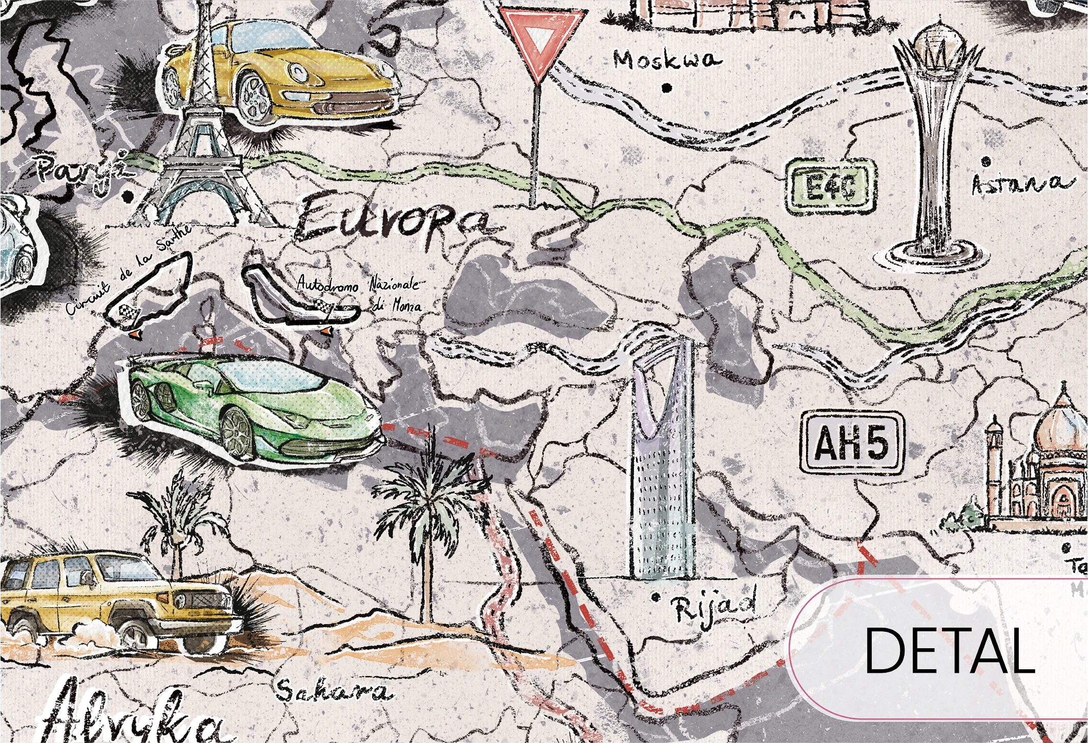 TRIP MAP  - grey-  tapeta do pokoju dziecka mapa świata