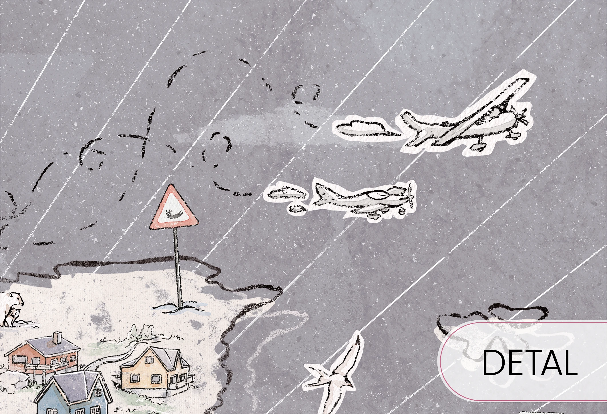 TRIP MAP  - grey-  tapeta do pokoju dziecka mapa świata