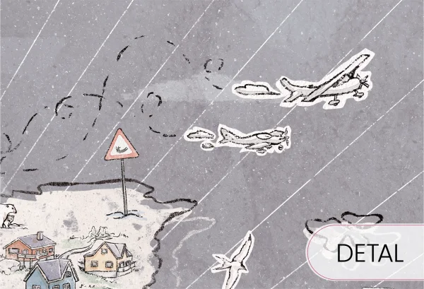 TRIP MAP  - grey-  tapeta do pokoju dziecka mapa świata - detal