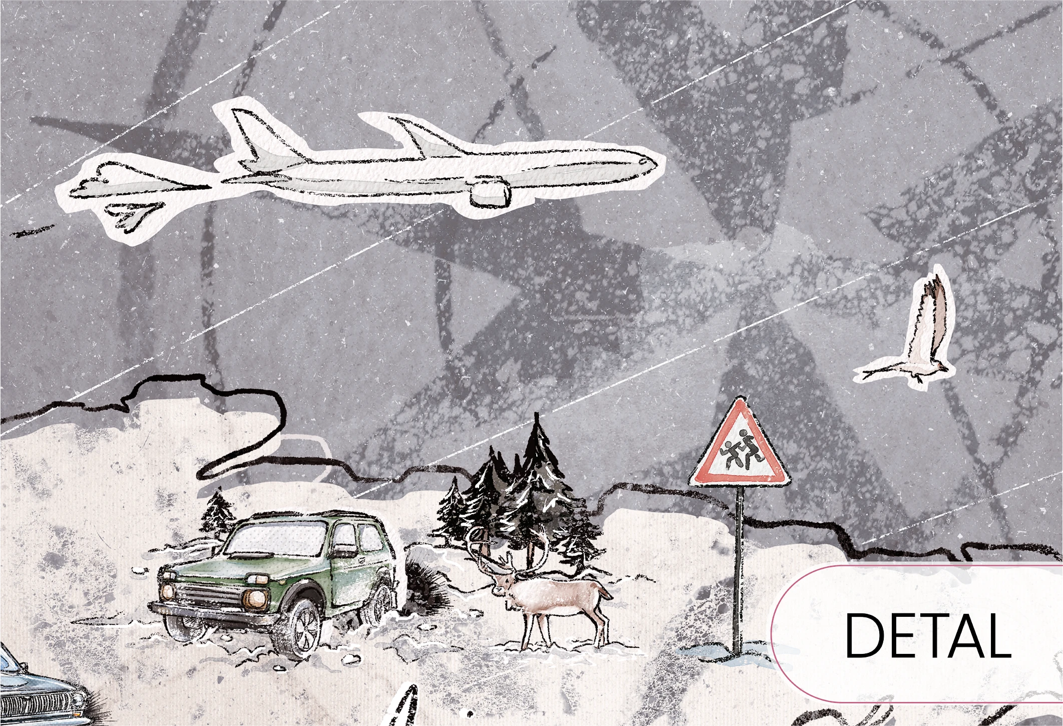 TRIP MAP  - grey-  tapeta do pokoju dziecka mapa świata
