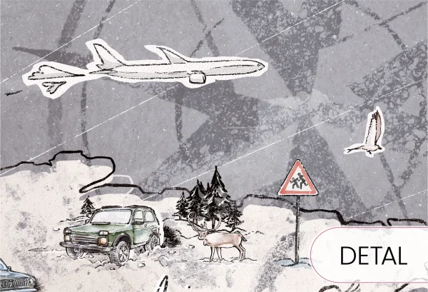 TRIP MAP  - grey-  tapeta do pokoju dziecka mapa świata - detal