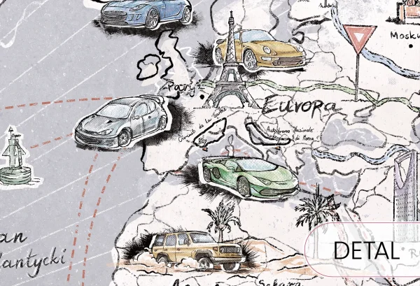 TRIP MAP - light grey - edukacyjna tapeta mapa świata dla małego podróżnika - detal