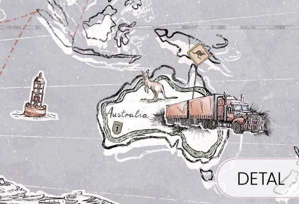 TRIP MAP - light grey - edukacyjna tapeta mapa świata dla małego podróżnika - detal