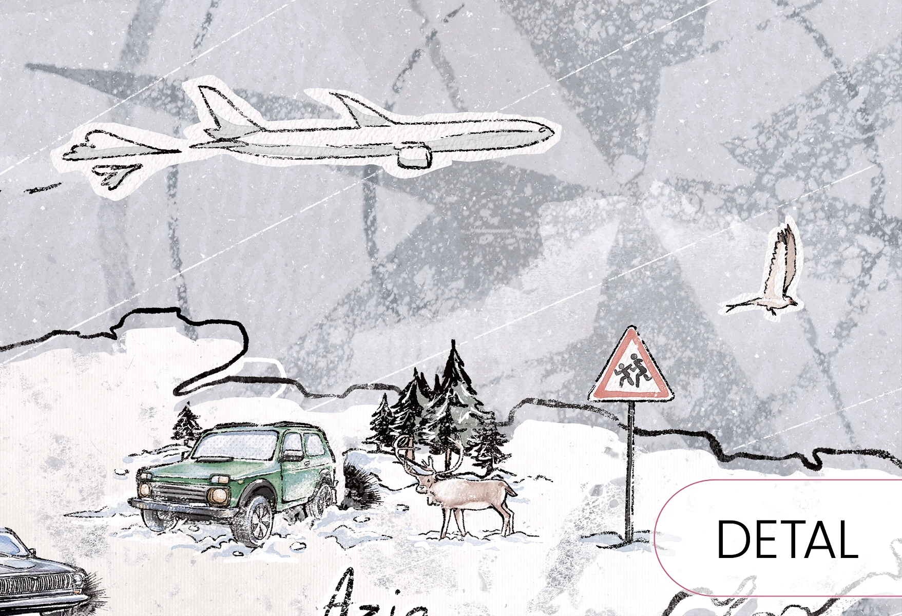 TRIP MAP - light grey - edukacyjna tapeta mapa świata dla małego podróżnika
