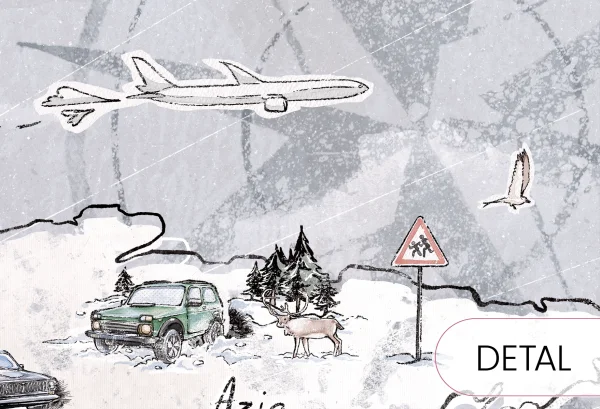 TRIP MAP - light grey - edukacyjna tapeta mapa świata dla małego podróżnika - detal