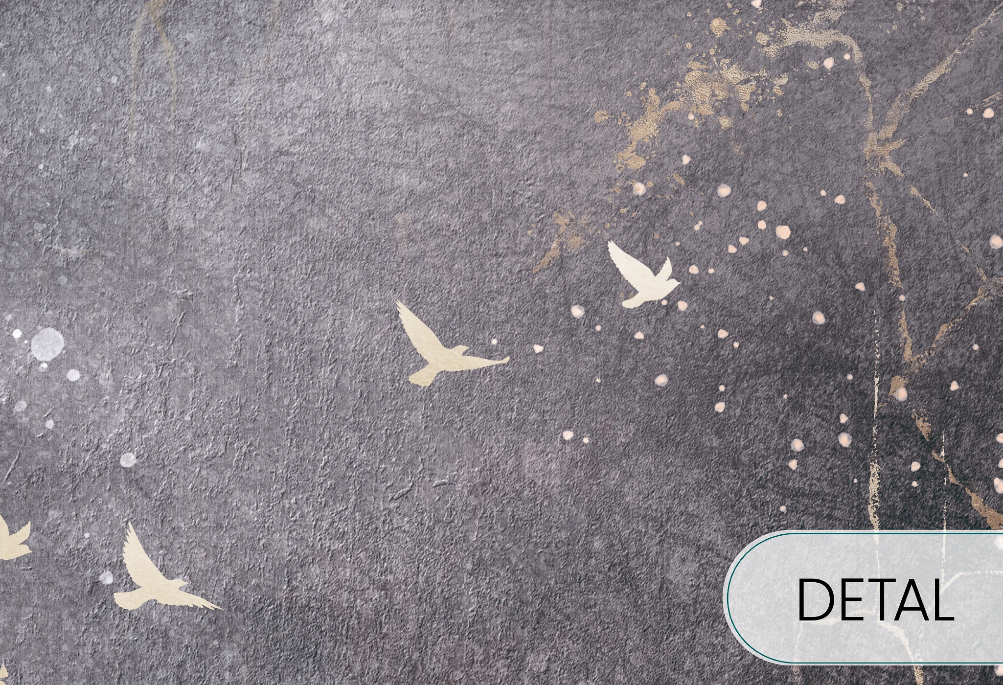 MOONLIGHT FLY - warm grey - tapeta salonowa z księżycem i ptakami