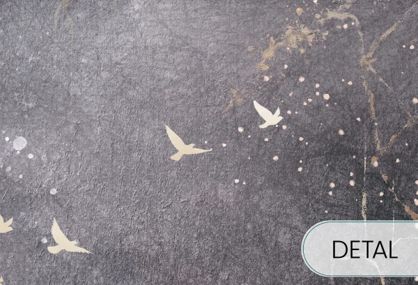 MOONLIGHT FLY - warm grey - tapeta salonowa z księżycem i ptakami - detal