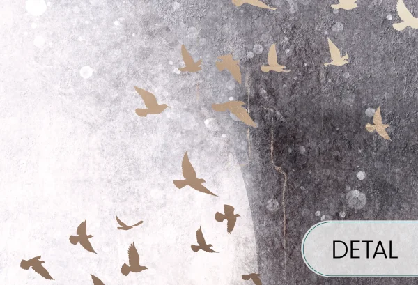 MOONLIGHT FLY - warm grey - tapeta salonowa z księżycem i ptakami - detal