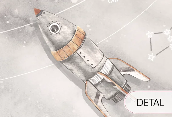 KOSMOS - grey - edukacyjna tapeta z motywem układu słonecznego dla dzieci - detal