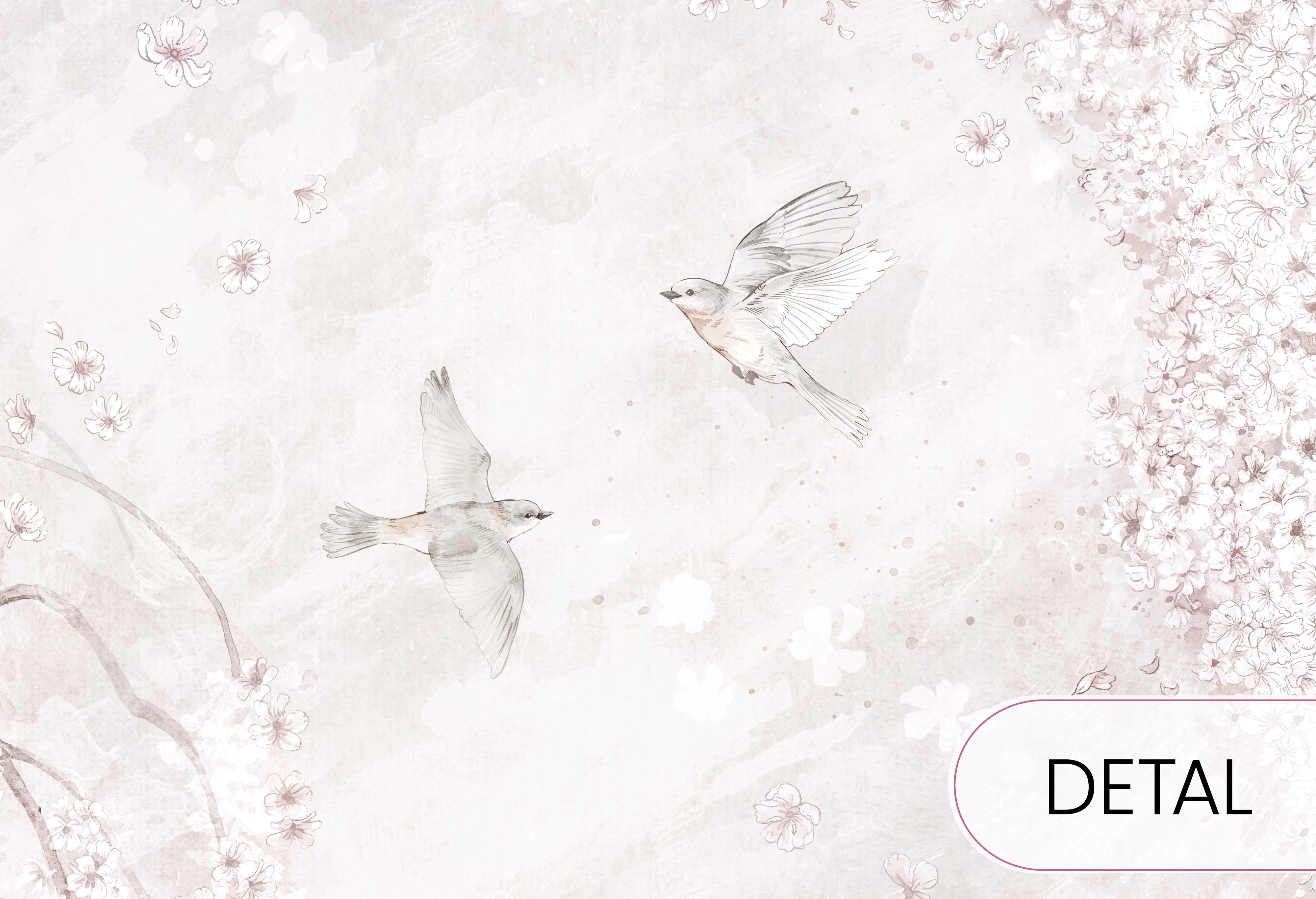 BIRDSONG - almond - neutralna tapeta dziecięca z kwiecistym drzewem
