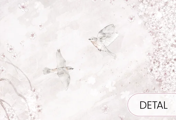 BIRDSONG - almond - neutralna tapeta dziecięca z kwiecistym drzewem - detal