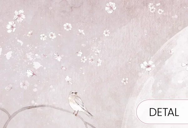 BIRDSONG - almond - neutralna tapeta dziecięca z kwiecistym drzewem - detal