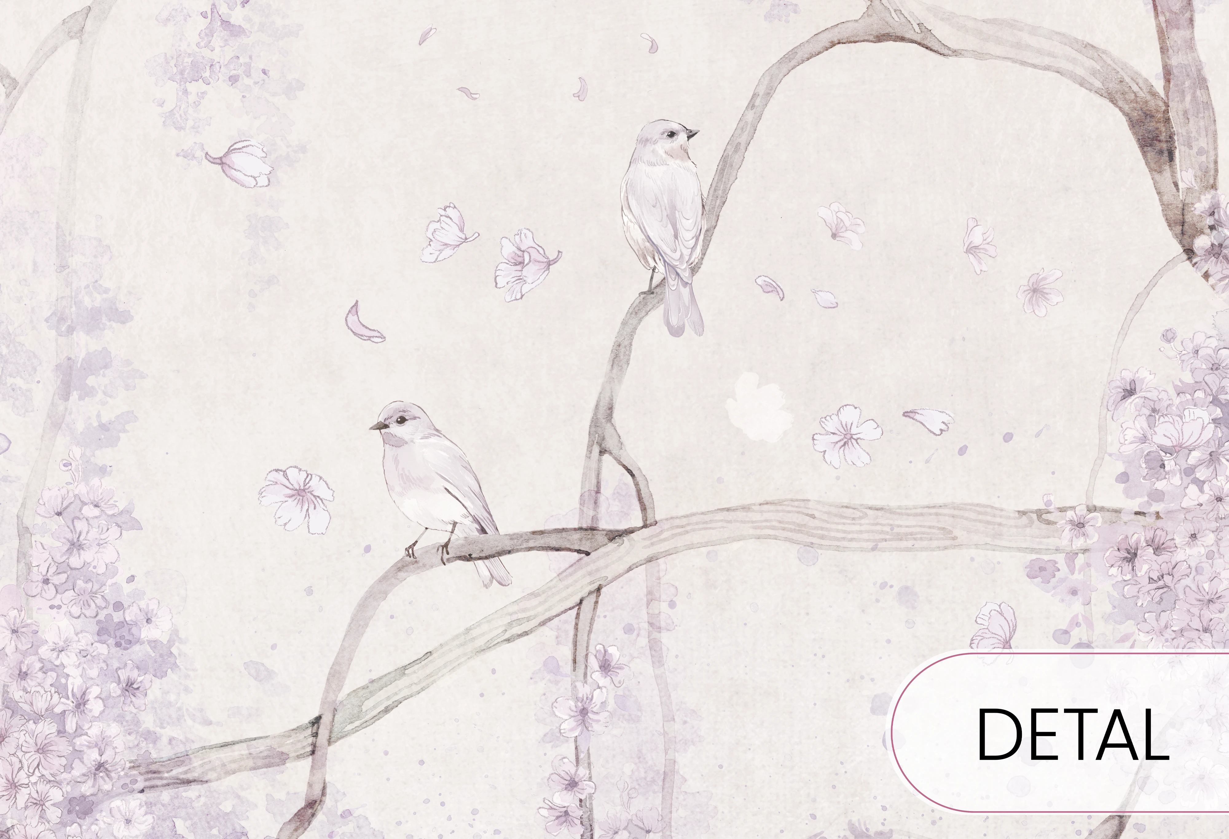 BIRDSONG - lavender - tapeta dla dzieci z drzewem w odcieniach fioletu