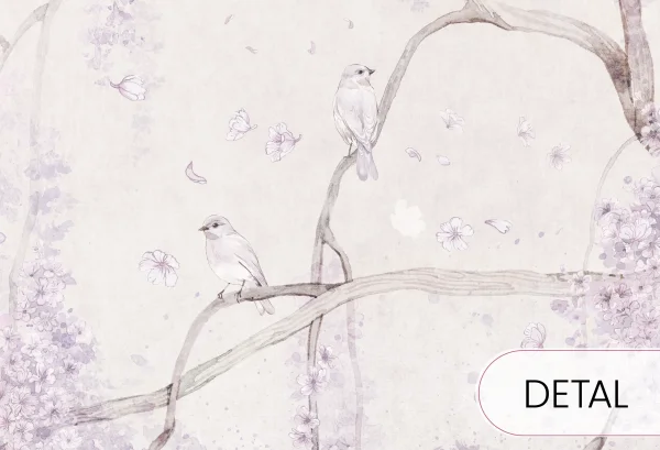 BIRDSONG - lavender - tapeta dla dzieci z drzewem w odcieniach fioletu - detal