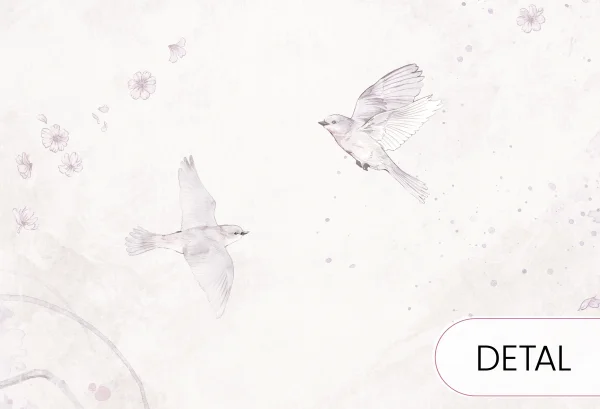 BIRDSONG - lavender - tapeta dla dzieci z drzewem w odcieniach fioletu - detal