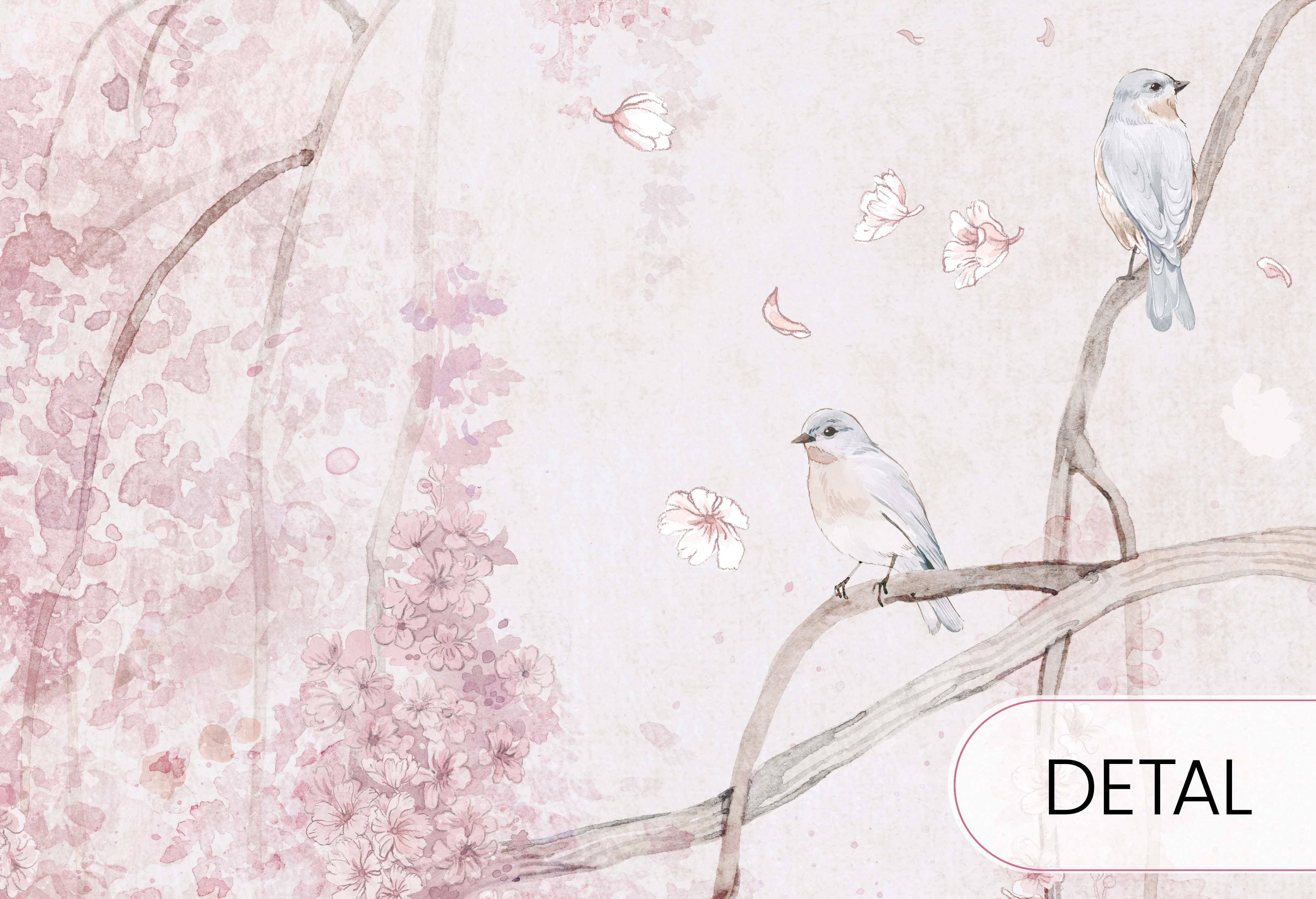 BIRDSONG - pink - różowa tapeta do pokoju dziewczynki w kwiaty