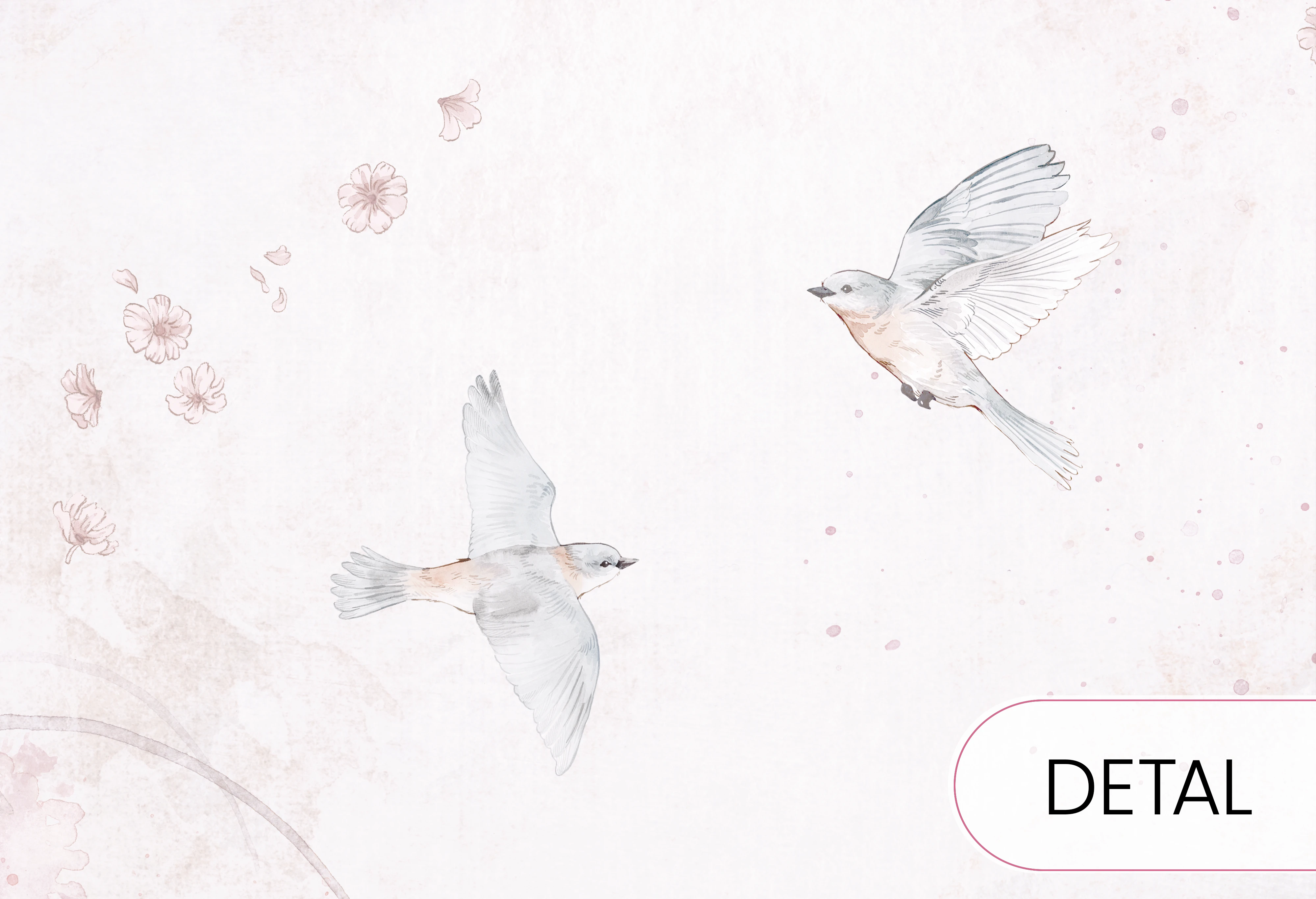 BIRDSONG - pink - różowa tapeta do pokoju dziewczynki w kwiaty
