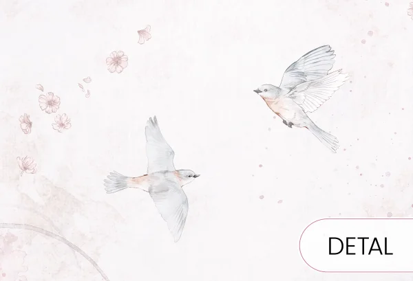 BIRDSONG - pink - różowa tapeta do pokoju dziewczynki w kwiaty - detal