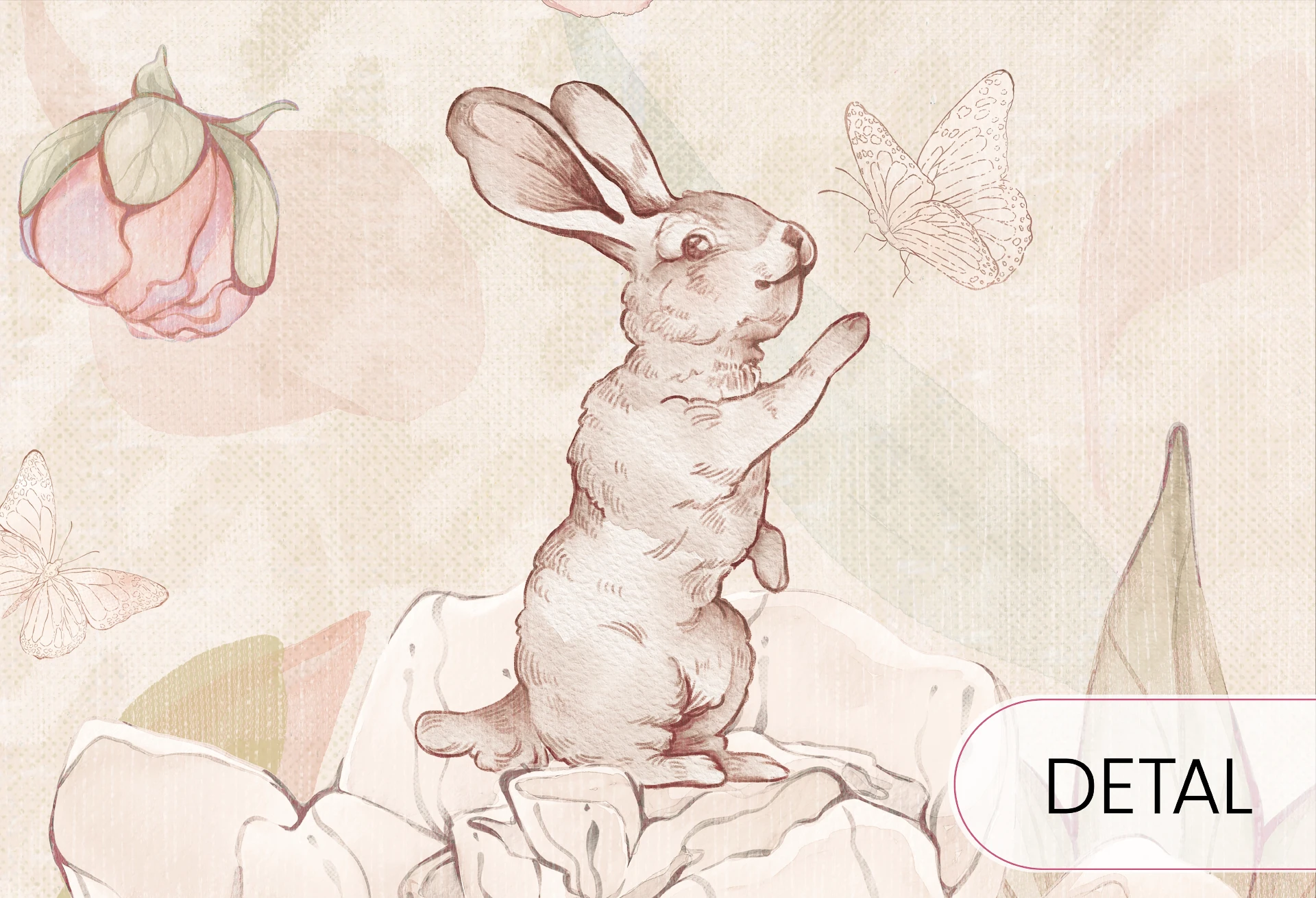 FLOWER BUNNIES - vivid - delikatna tapeta dla dziewczynki z motywem króliczków