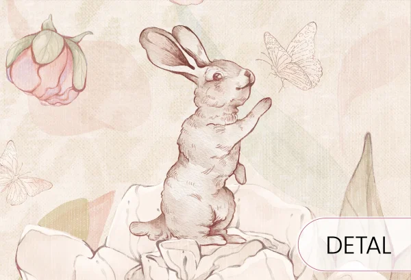 FLOWER BUNNIES - vivid - delikatna tapeta dla dziewczynki z motywem króliczków - detal