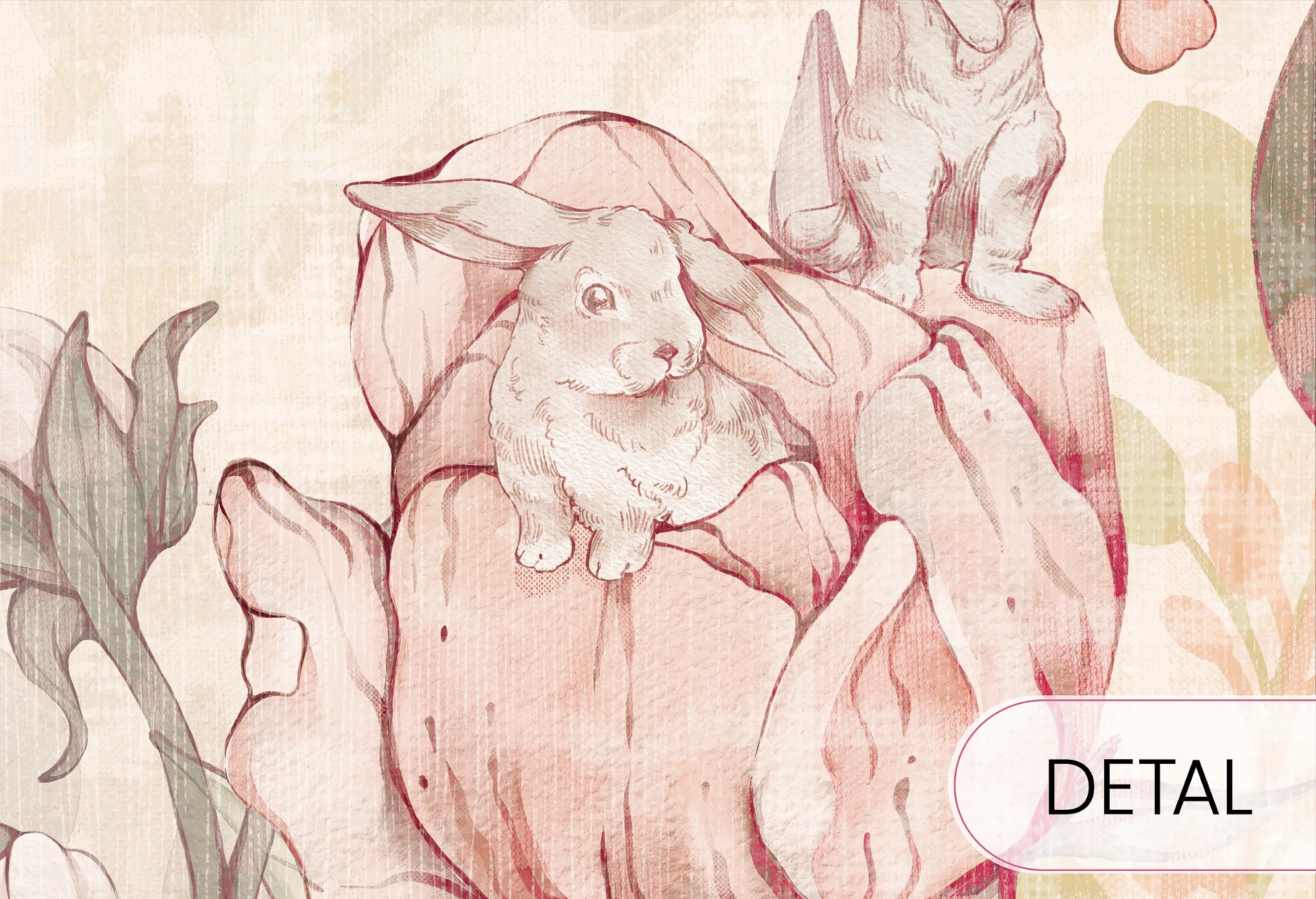 FLOWER BUNNIES - vivid - delikatna tapeta dla dziewczynki z motywem króliczków