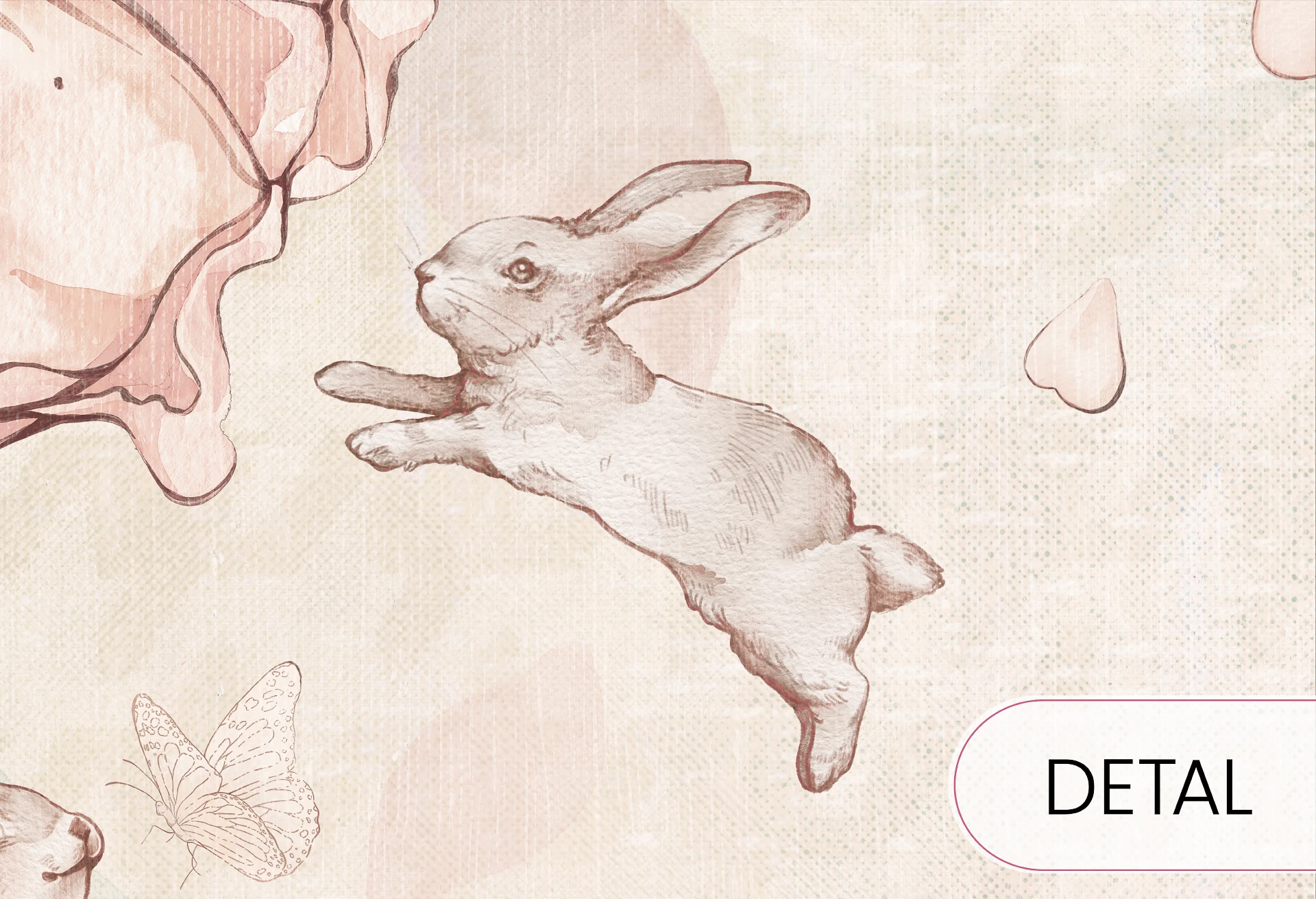 FLOWER BUNNIES - vivid - delikatna tapeta dla dziewczynki z motywem króliczków