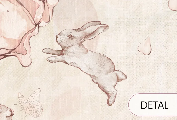 FLOWER BUNNIES - vivid - delikatna tapeta dla dziewczynki z motywem króliczków - detal