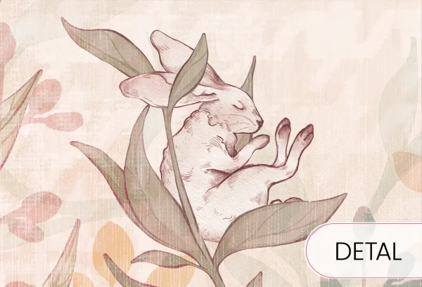 FLOWER BUNNIES - vivid - delikatna tapeta dla dziewczynki z motywem króliczków - detal