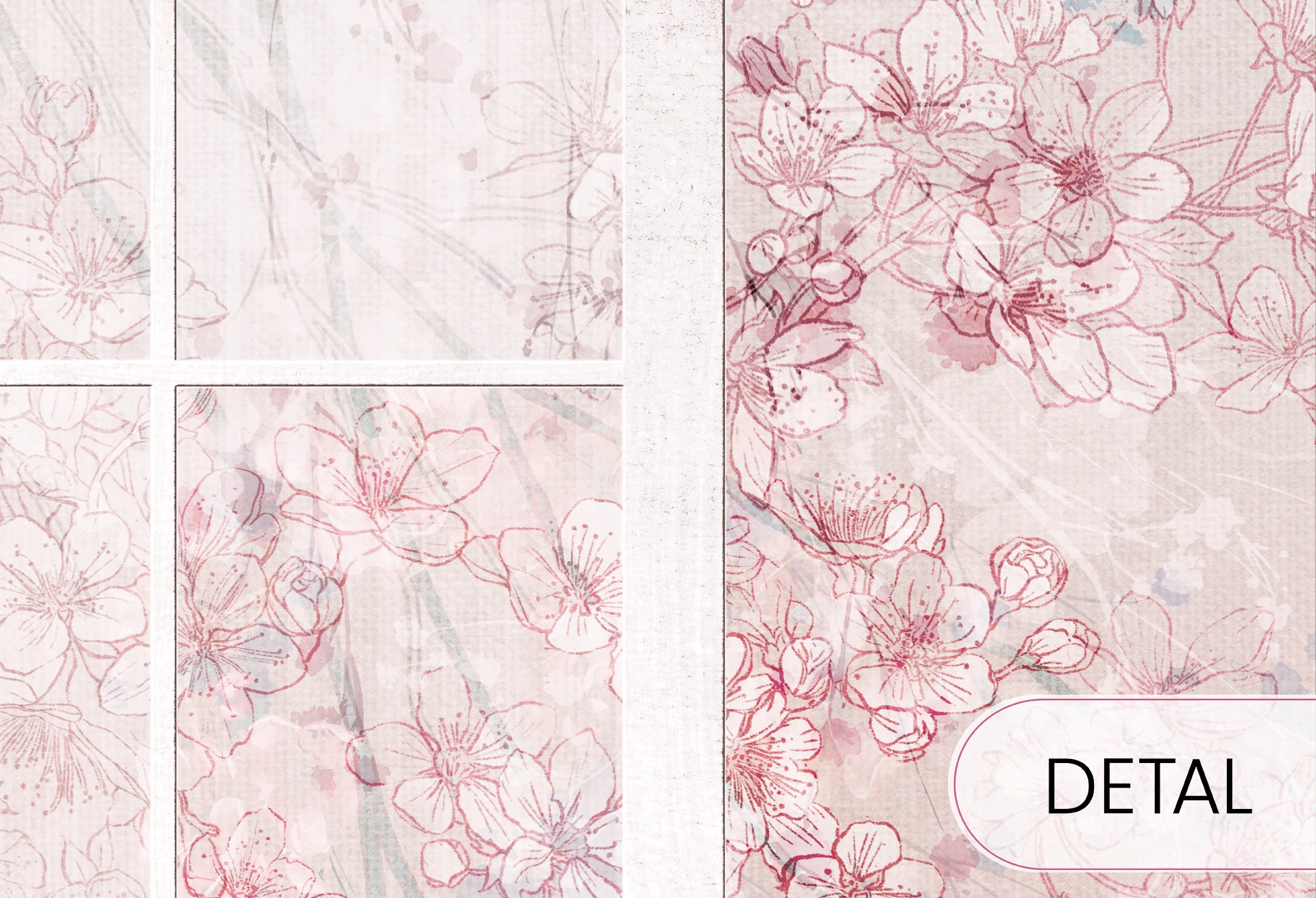 SAKURA - pink - japońska tapeta ścienna z motywem florystycznym