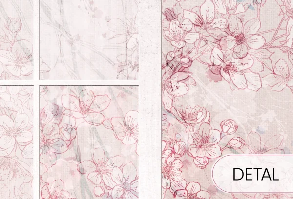 SAKURA - pink - japońska tapeta ścienna z motywem florystycznym - detal