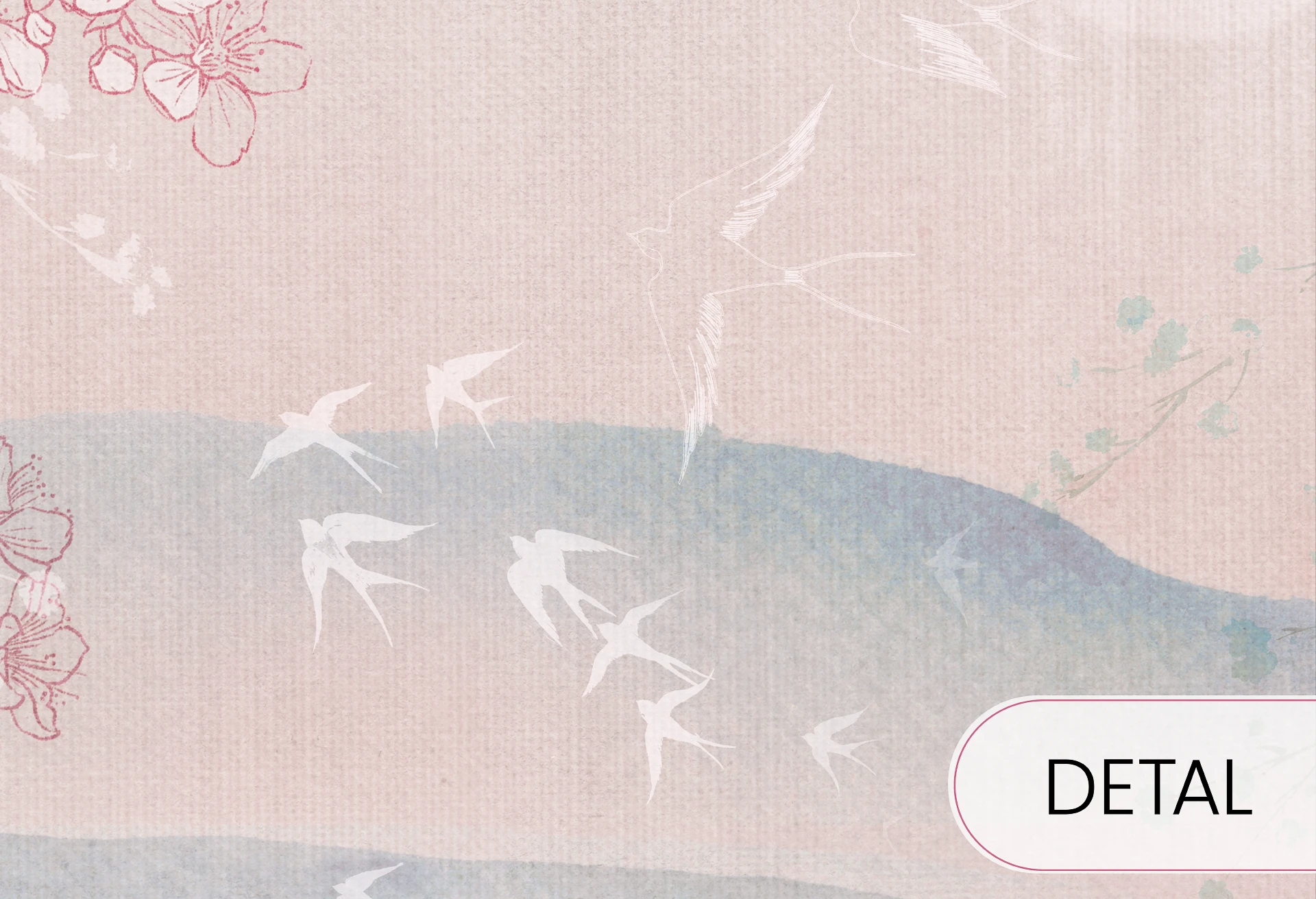 SAKURA - pink - japońska tapeta ścienna z motywem florystycznym