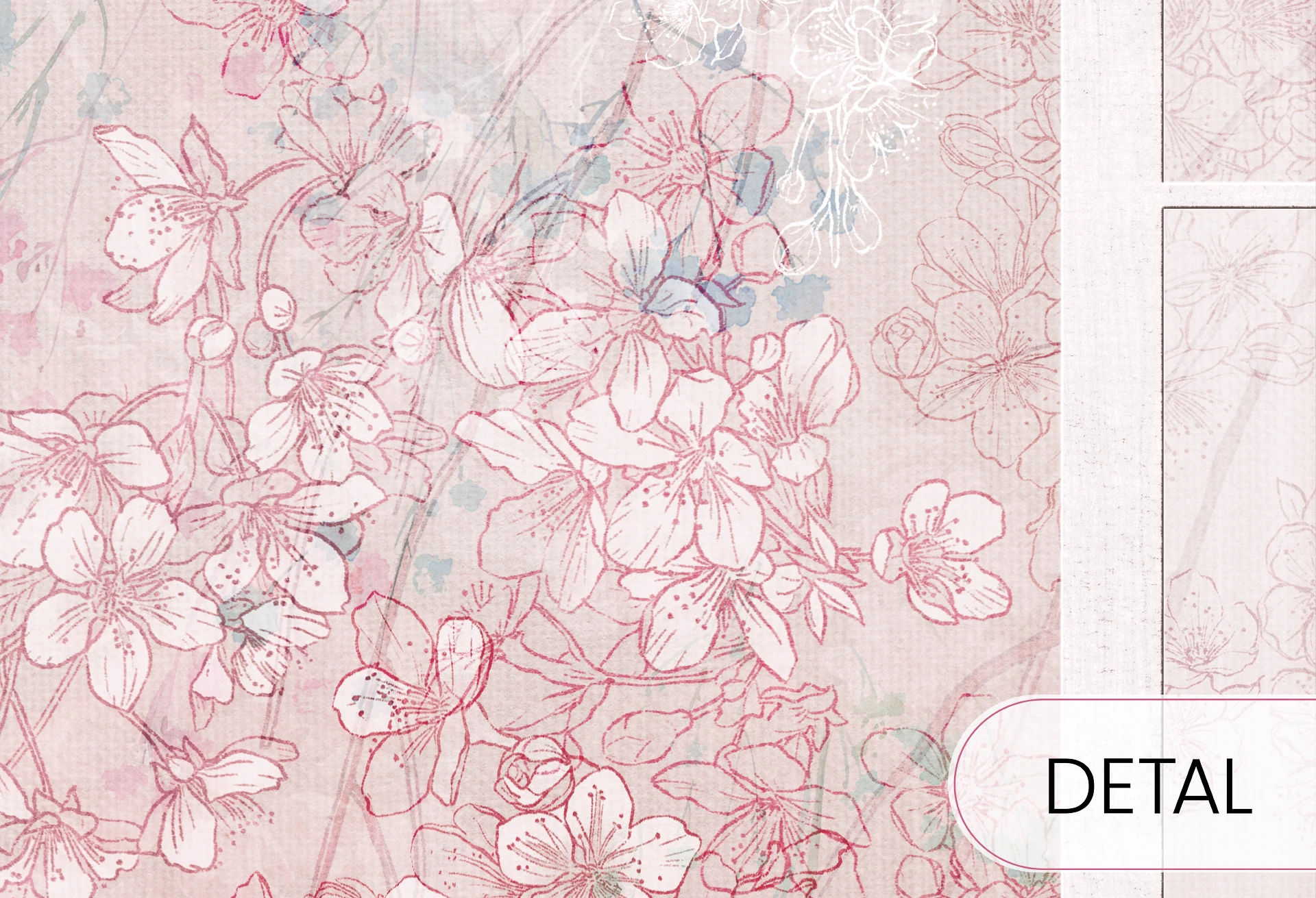 SAKURA - pink - japońska tapeta ścienna z motywem florystycznym