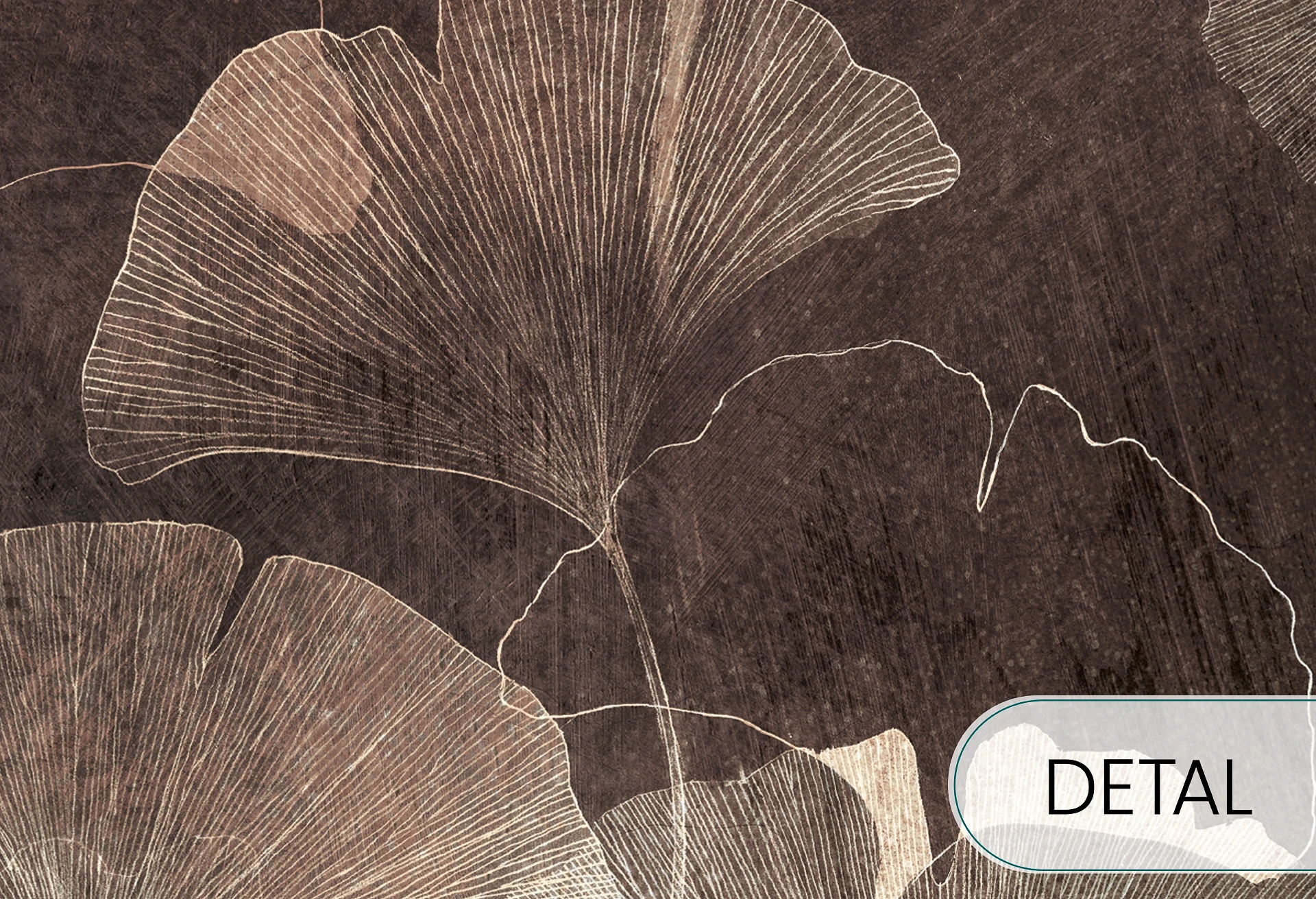 GINGKO - golden brown - elegancka tapeta botaniczna do salonu i sypialni