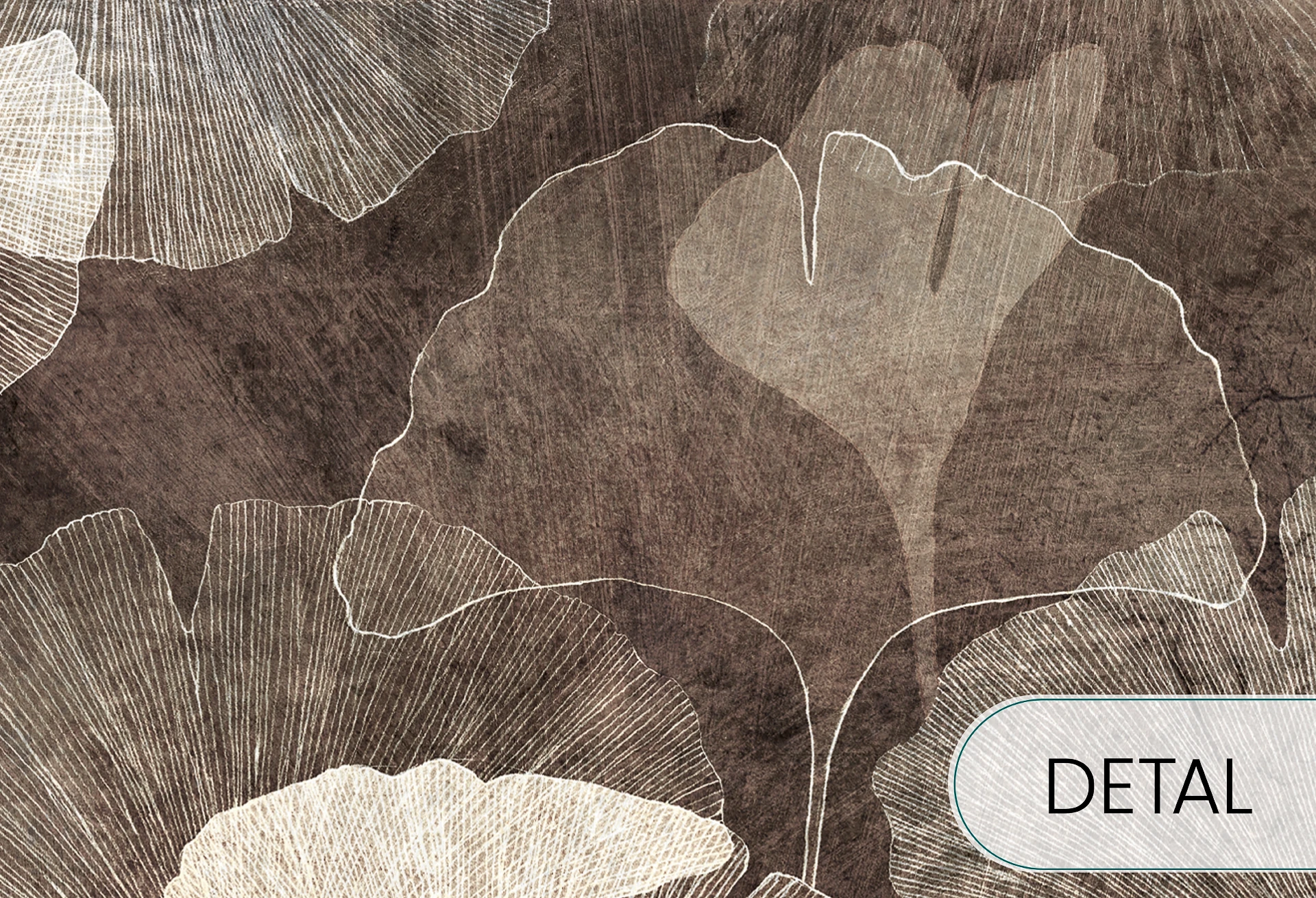 GINGKO - golden brown - elegancka tapeta botaniczna do salonu i sypialni