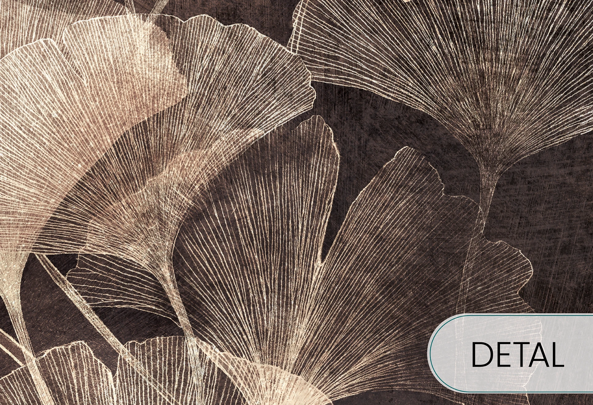 GINGKO - golden brown - elegancka tapeta botaniczna do salonu i sypialni