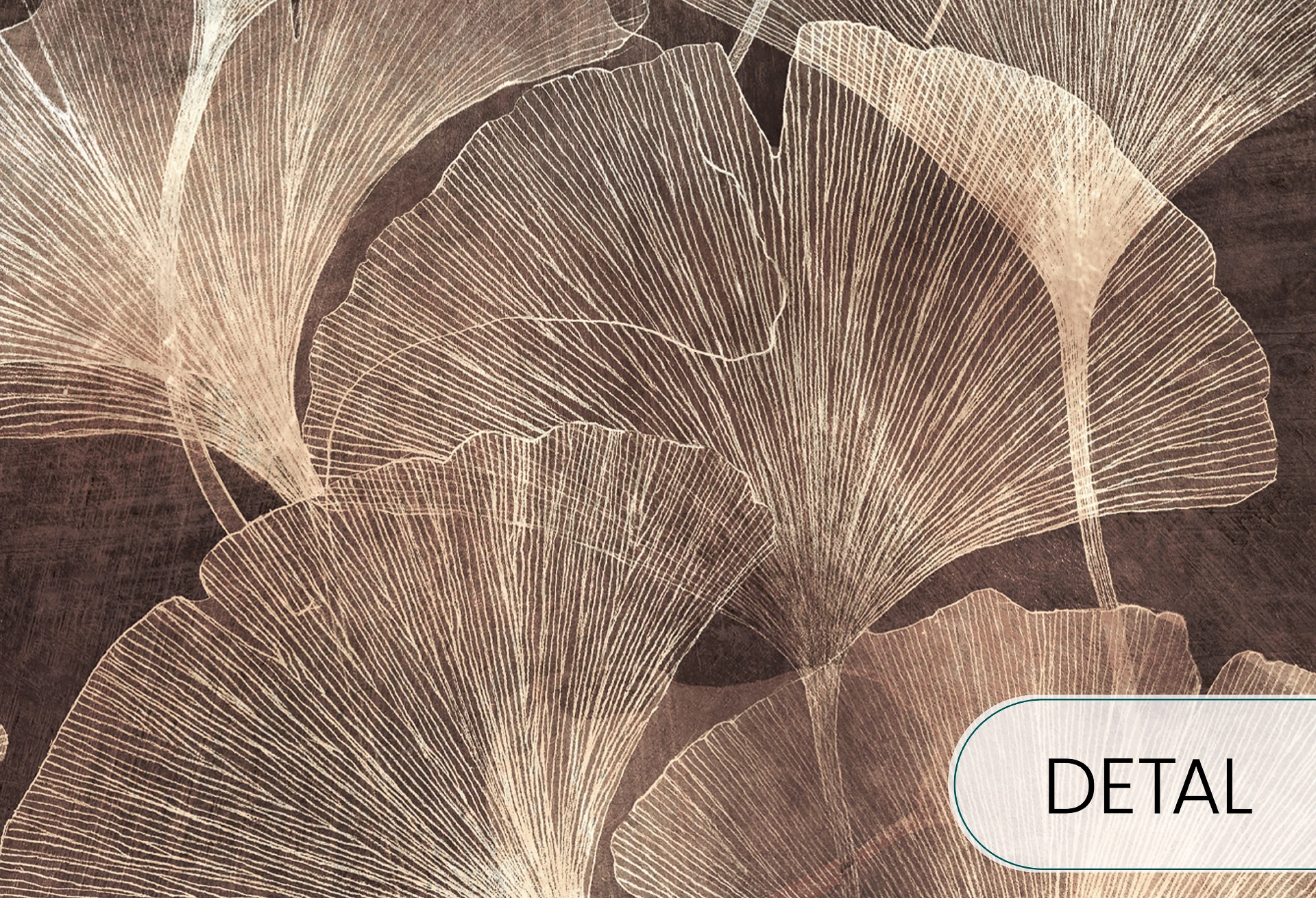 GINGKO - golden brown - elegancka tapeta botaniczna do salonu i sypialni