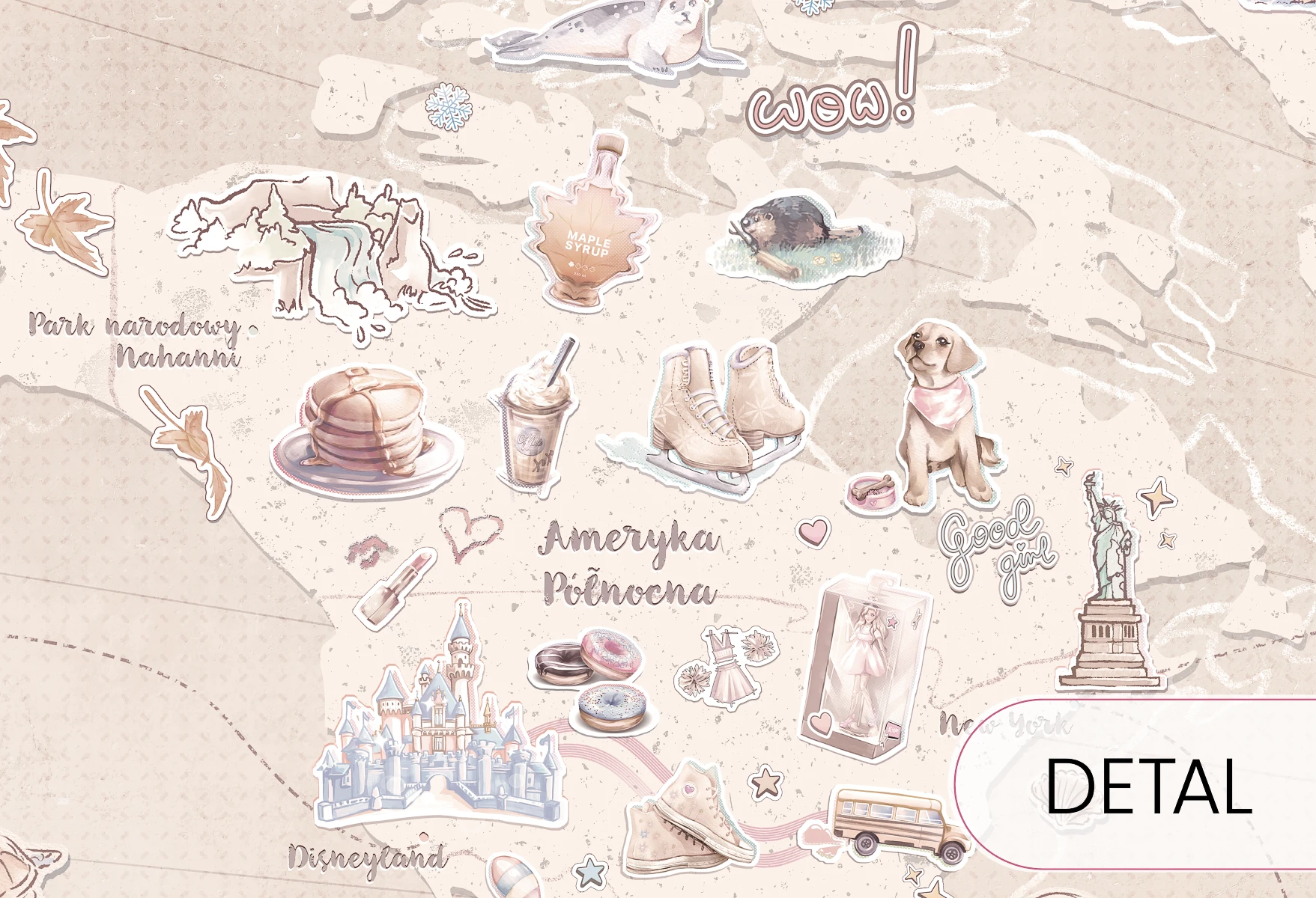 DEAR DIARY SOUTH - latte - przytulna tapeta ścienna z mapą świata