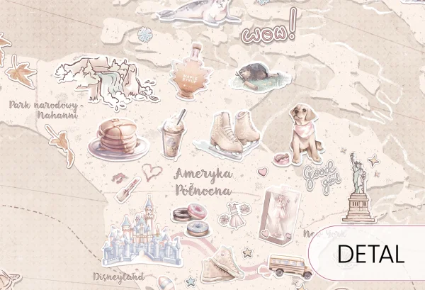 DEAR DIARY SOUTH - latte - przytulna tapeta ścienna z mapą świata - detal