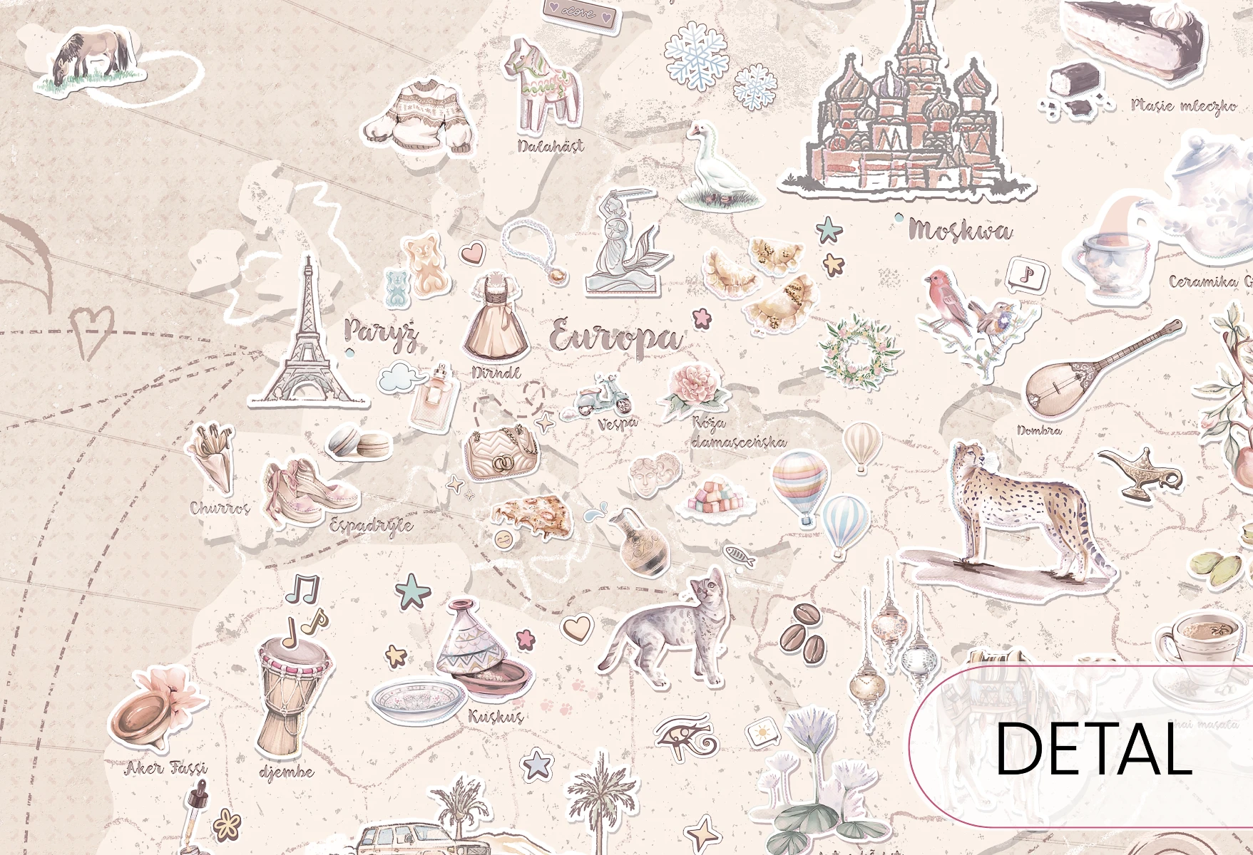 DEAR DIARY SOUTH - latte - przytulna tapeta ścienna z mapą świata