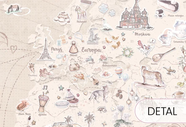 DEAR DIARY SOUTH - latte - przytulna tapeta ścienna z mapą świata - detal