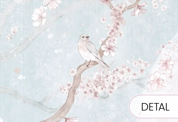 MAGNOLIA - mint - miętowa tapeta dla dziewczynki z kwiecistym drzewem - detal